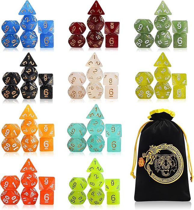 CiaraQ Polyhedral Dice Set - DND Role Playing Dice for Dungeons and Dragons RPG Table Games, Monochrome, 70pcs