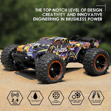 HAIBOXING Brushless RC Car 16890A 1/16 Scale 4X4 Fast Remote Control Truck 48 KM/H Top Speed, Hobby RC Cars for Adults and Boys All Terrain Off-Road Truck with Spare Paddle Tires for Sand Land