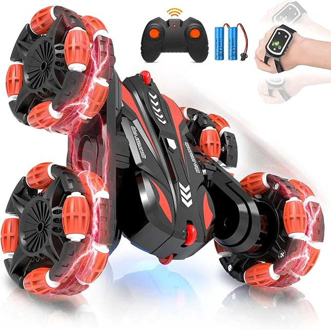 Eulogia RC Cars for Boys 5-8 Gesture Sensing Stunt Cars Double Sided 360° Flips & Rotating Remote Control Car Toys Durable Off-Road Drift Car Gifts for Boys (Red)