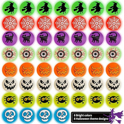 72 Glow in The Dark Bouncing Balls,8 Halloween Theme Designs for Halloween Party Favor Supplies, School Classroom Game Rewards, Trick or Treating Goodie, Halloween Miniatures/Prizes(with pouch bag)