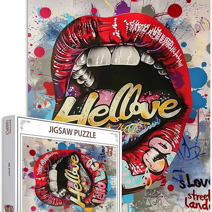 Street Graffiti Jigsaw Puzzle Love Sign Red Lips 1000 Piece Jigsaw Puzzles for Adults Challenging Family Activity Games Colorful DIY for Home Decor 20 x 27 Inch