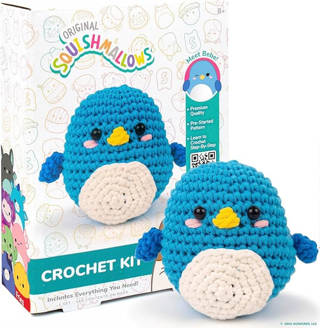 Original Squishmallows Bebe the Bluebird Crochet Kit, Includes Yarn, Crochet Hook, Starter Hooks, Step-By-Step Tutorials, Exclusive Crochet Kit For Beginners, DIY Craft, Crochet Kits, Great Teen Gifts