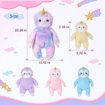 IKASA Mommy Sloth Stuffed Animal Mom and Baby Plush Toy,Cute 20" Soft Small Fluffy Mama Family Set with Little Mini Babies,Gifts for Kids