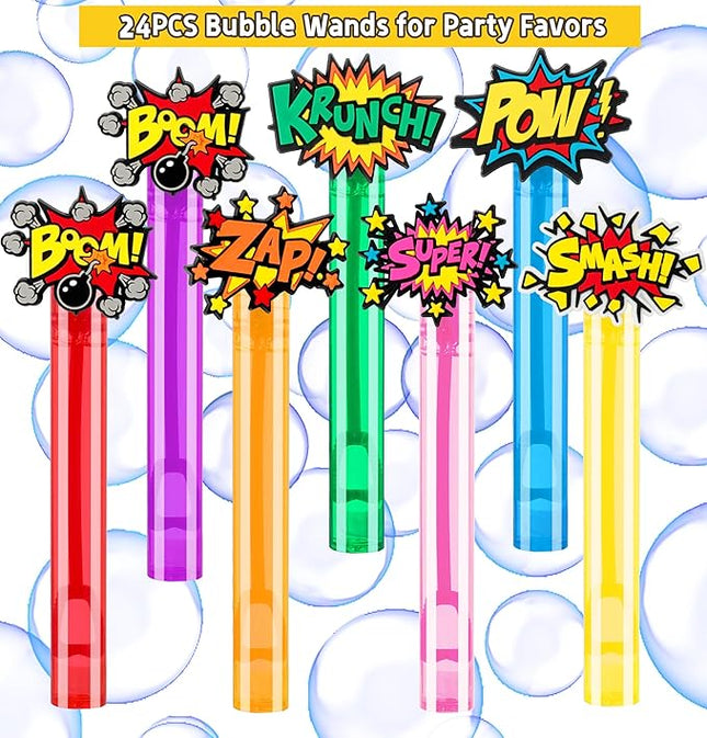 24PCS Bubble Wands Toys for Kids Hero Birthday Party Favors Supplies Decorations, Classroom Prizes, Pinata Fillers, Goodie Bag Stuffers Gifts, Easter Fillers
