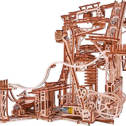 Wood Trick Wooden Marble Run Spiral Electric Motorized - Wooden 3D Puzzles for Adults to Build - 13x13 - Roller Coaster Mechanical Wooden Model Kits for Adults and Teens to Build