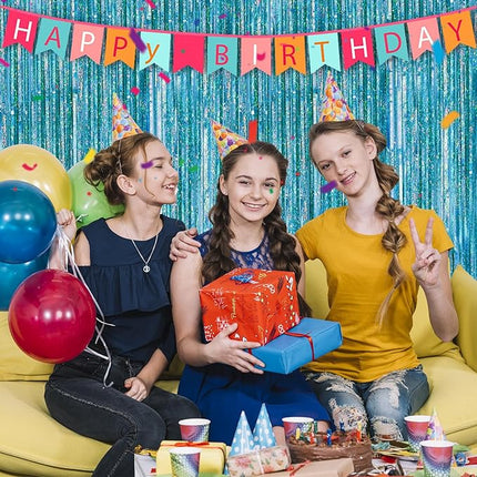 2 Pack Laser Blue Foil Fringe Curtains Streamers Party Decorations 3.3 x 8.2 ft, Blue Tinsel Curtain Fringe Backdrop for Parties, Door Fringe Birthday Streamers, Photo Booth Backdrops, Party Decor