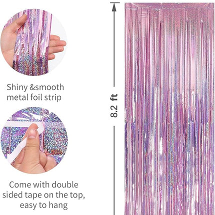 2 Pack Laser Pink Foil Fringe Curtains Streamers Party Decorations 3.3 x 8.2 ft, Tinsel Curtain Fringe Backdrop for Parties, Door Fringe Birthday Streamers, Barbie Backdrop Birthday Party Decorations