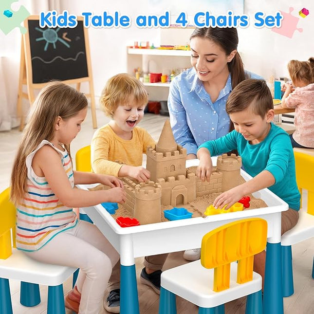 OCATO Toddlers Kids Table and 4 Chairs Set: Activity Table with 152Pcs Large Marble Run Building Blocks Storage All in One Play Sensory Water Tables Sand Tables for Boys Girls 3 4 5 6 Year Old