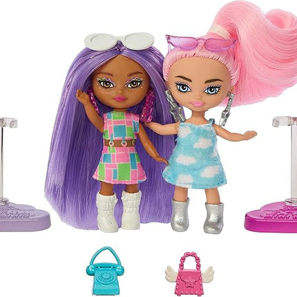 Barbie Extra Mini Minis Dolls 5-Pack, Small Doll Set with Colorful Clothes & Accessories for Unique Looks, 3-inch