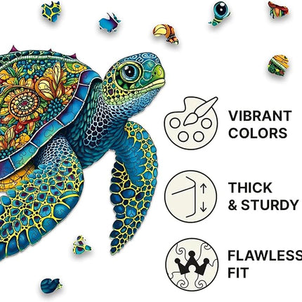 Wooden Puzzles, Sea Turtle Jigsaw Puzzles, 148 Pieces Unique Shaped Wooden Puzzle for Adults and Kids, Family Game (Sea Turtle, Large)