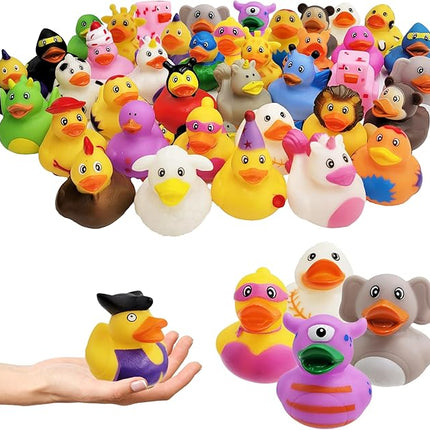 12-Pack Assortment Rubber Duck Toy Duckies for Kids, Bath Birthday Gifts Baby Showers Classroom Incentives, Summer Beach and Pool Activity, 2"
