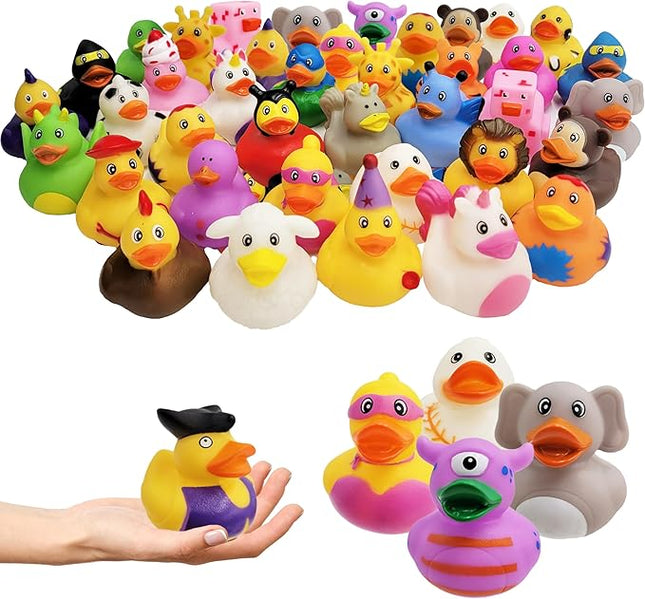 12-Pack Assortment Rubber Duck Toy Duckies for Kids, Bath Birthday Gifts Baby Showers Classroom Incentives, Summer Beach and Pool Activity, 2"