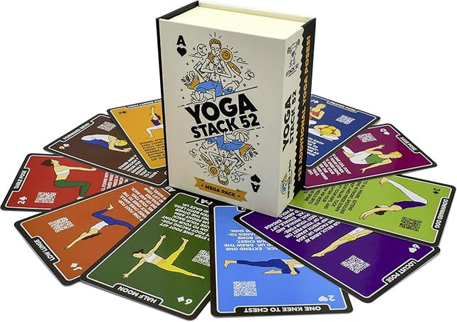 Stack 52 Yoga Exercise Cards: Designed by Certified Yoga Instructor. Video Instructions Included. Beginner to Advanced Poses and Asana Workout Games. Improve Fitness and Flexibility. (Mega Pack)