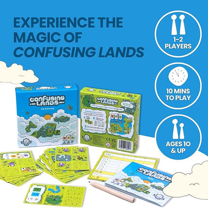Confusing Lands | Whimsical Themed Travel Size Board Game You Can Play Anywhere | Strategic Card Placement Game | Solo Board Game | 1-2 Players, Ages 12+ | Easy to Learn and Play | Tiny Game Series