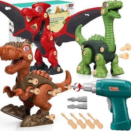 TOY Life 3-Pack Take Apart Dinosaur Toys for Kids 3 5 7 Kid Dinosaur Toy with Electric Drill Birthday Gifts Take Apart Toy for Boys Building Toys for Kids Ages 4-8 Stem Toys Tool Set