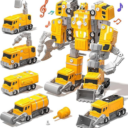 Toys for Ages 5-7, 5-in-1 Take Apart Construction Vehicle Trucks Transform to Robot, 5 6 7 8 Year Old Boy Christmas Birthday Gift Ideas, Robot Toys for Kids 4-8