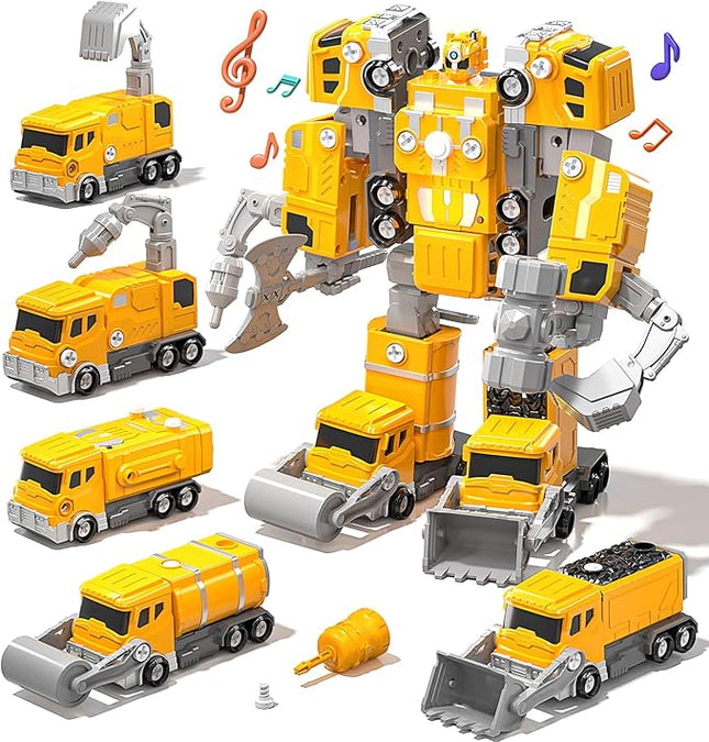 Toys for Ages 5-7, 5-in-1 Take Apart Construction Vehicle Trucks Transform to Robot, 5 6 7 8 Year Old Boy Christmas Birthday Gift Ideas, Robot Toys for Kids 4-8
