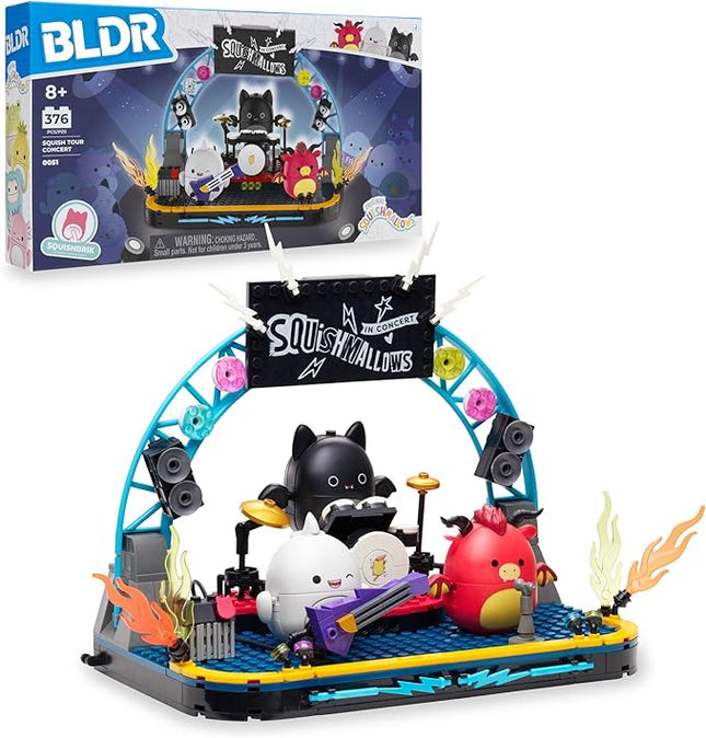 BLDR Squishmallows 375-piece Squish Tour Concert Building Set 0051 - Includes Squishmallows Buildable Figures Emily, Gordon, and Jarik