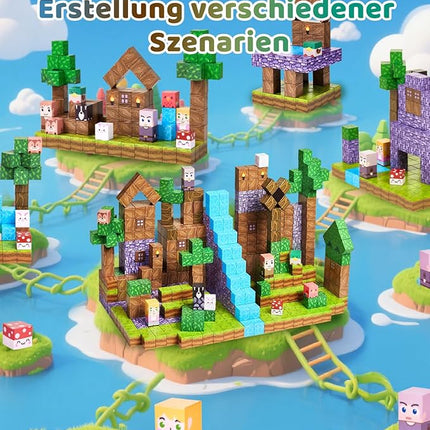 123PCS Magnetic Blocks - Forest Castle Theme Magnetic Blocks Building Toys, Toddler Magnet Toys STEM Building Game Sensory Gift for Kids Ages 3 4 5 6 7 8 9+ Boys Girls Birthday Gifts