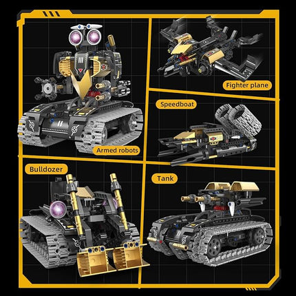 STEM Building Toys for Kids，5-in-1 Remote & App Controlled Construction Robot/Jet fighter/Tank/Speedboat/Bulldozer，RC Car 332 Pcs Educational Learning Building Blocks for Boys Girls Age 6-12+ Year Old