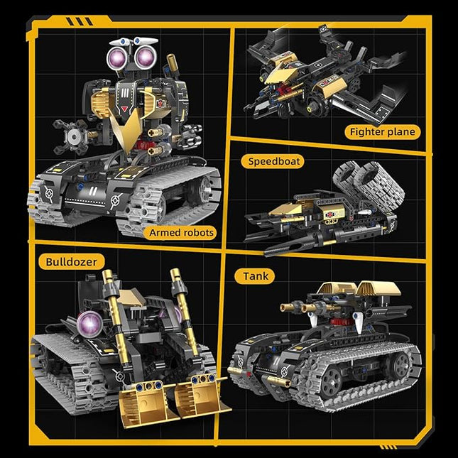 STEM Building Toys for Kids，5-in-1 Remote & App Controlled Construction Robot/Jet fighter/Tank/Speedboat/Bulldozer，RC Car 332 Pcs Educational Learning Building Blocks for Boys Girls Age 6-12+ Year Old