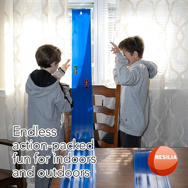 RESILIA Race Car Track Set – Compatible with Diecast Cars Like Hot Wheels & Monster Trucks Fun Toy for Kids & Toddlers, Racing Playset for Adventures, 6.5 Inch Wide x 20 Feet, 3 Lanes, Made in the USA