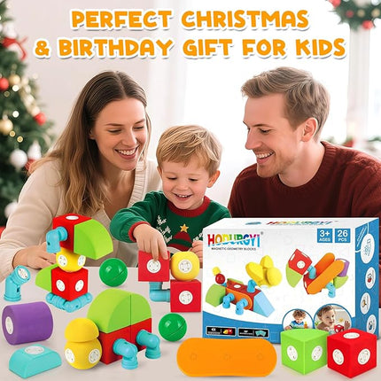26 PCS Magnetic Foam Blocks for Kids, Large Magnetic Building Blocks for Toddlers 3+, Kids Bath Toys and Preschool STEM Educational Toys, Birthday for Boys & Girls 3 4 5 6+ Years Old