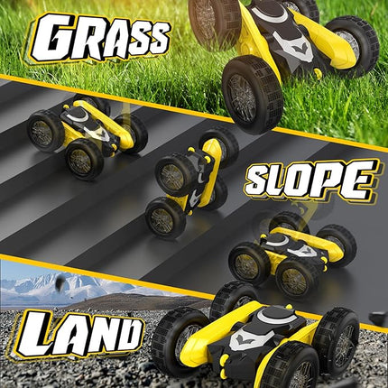 NQD Bat Remote Control Car- Double Sided 360°Rotate RC Stunt Car with Wheel Lights, 4WD Off-Road RC Cars 2.4Ghz Indoor/Outdoor Rechargeable Toy Car for Boys Age 4-7 8-12 Birthday Xmas Gift