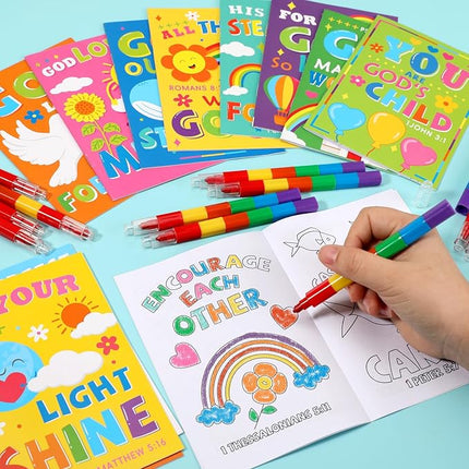 BenLouis 24 Pcs Bible Verses Mini Coloring Books Kids Christian Party Favors Small Activity Books Bulk for Kids Sunday School Religious Church Goodie Bags Stuffers Return Gifts Classroom Travel