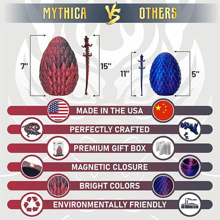MYTHICA 3D Printed Dragon Egg Unleash Your Imagination with Our Crystal Mystery Dragon Egg Collection Fully Articulated Fidget Desk Toy for ADHD, Autism, Anxiety & Stress Relief (Onyx-Blaze)