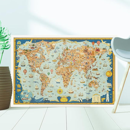 MOMIBOOK Puzzles for Adults 1000 Pieces Jigsaw Puzzles of Journey Through The World, Painting Image World Map Difficult Challenging Impossible Puzzle Unique Funny Party Christmas Birthday Gifts