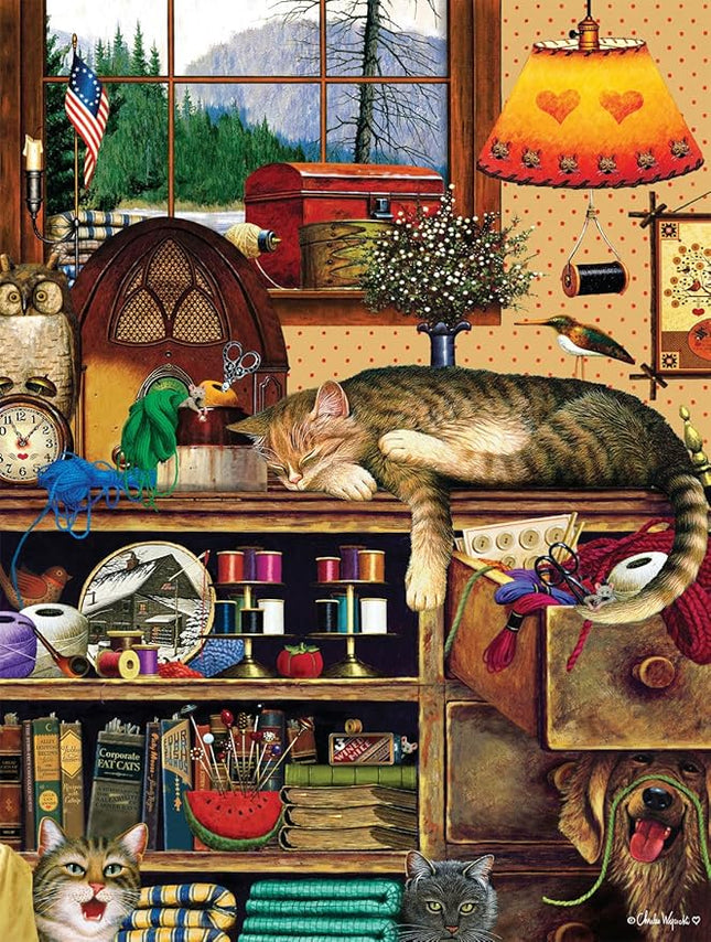 Buffalo Games - Charles Wysocki - Yarn Duty - 750 Piece Jigsaw Puzzle for Adults -Challenging Puzzle Perfect for Game Nights - Finished Size is 24.00 x 18.00