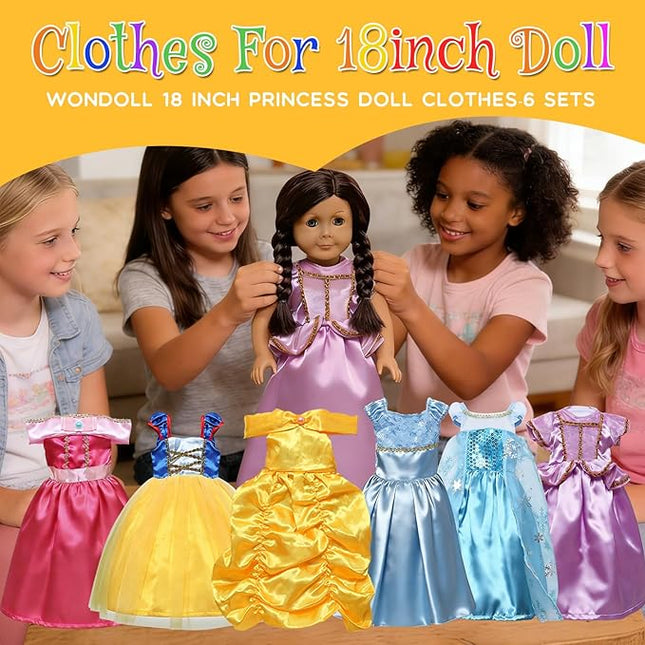 18 inch Doll Clothes Accessories -6Pcs Different Princess Costume Gift Fits All 18-inch Dolls Across Brands