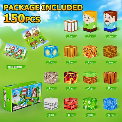 Magnetic Blocks,150PCS Magnetic Building Cube Game,Magnet Blocks Tiles Constructions Toys,STEM Educational Building Blocks for Kids,Christmas Birthday Gifts for Boys and Girls Age 3+ Years Old