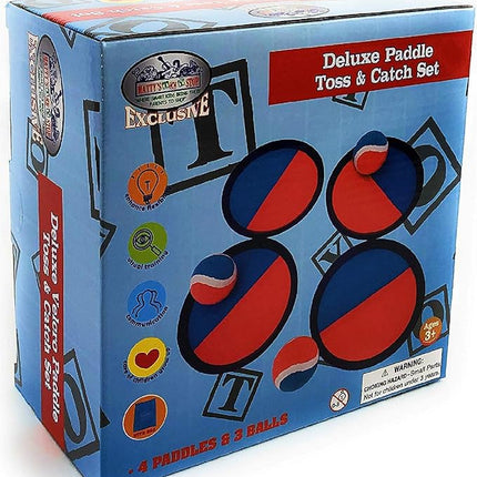Matty's Toy Stop Deluxe Toss & Catch (Hook & Loop) Tropical Colors Paddle Game Set with 4 Paddles, 3 Balls & Storage Bag - Classic Outdoor Game, Perfect for The Beach, Backyard or in The House!