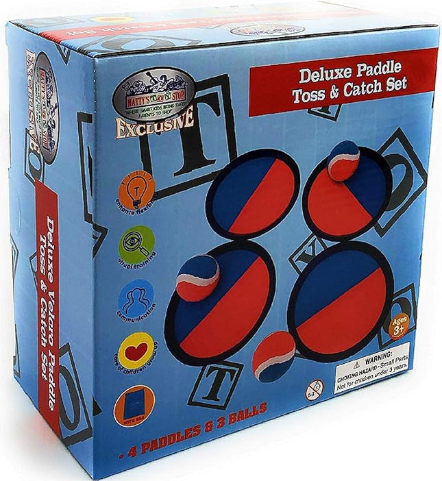 Matty's Toy Stop Deluxe Toss & Catch (Hook & Loop) Tropical Colors Paddle Game Set with 4 Paddles, 3 Balls & Storage Bag - Classic Outdoor Game, Perfect for The Beach, Backyard or in The House!