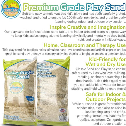 Classic Sand and Play Sand for Sandbox, Table, Therapy, and Outdoor Use, 40 lb. Bag, Natural, Non-Toxic, Wet Castle Building for Creativity and Stimulates Sensory Skills