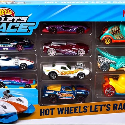 Hot Wheels Toy Cars & Trucks, Let’s Race 10-Pack, Set of 10 1:64 Scale Vehicles from The Animated Netflix Show for Play or Display (Styles May Vary) (Amazon Exclusive)