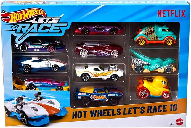 Hot Wheels Toy Cars & Trucks, Let’s Race 10-Pack, Set of 10 1:64 Scale Vehicles from The Animated Netflix Show for Play or Display (Styles May Vary) (Amazon Exclusive)