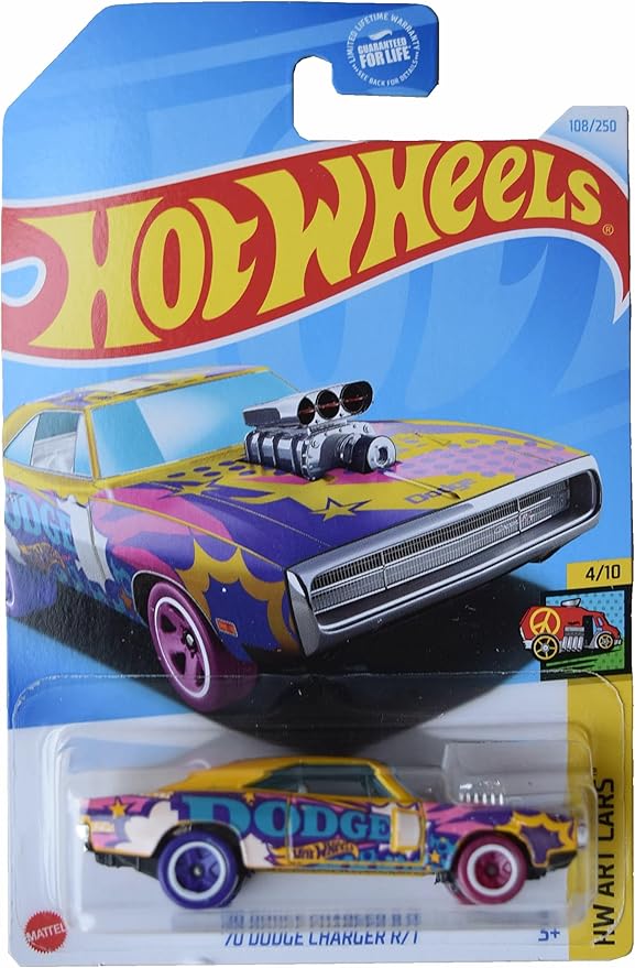 Matchbox Hot Wheels '70 Dodge Charger R/T, HW Art Cars 4/10 [Yellow] 108/250