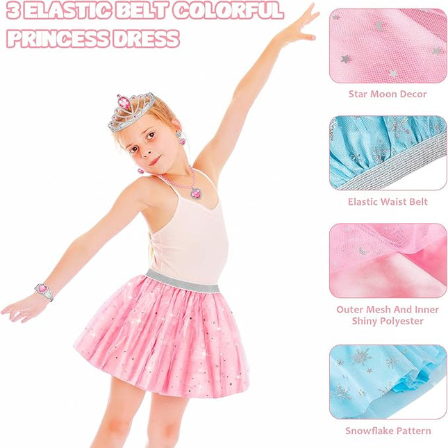 Princess Dress Up Toys & Jewelry Boutique, Costumes Set incl Color Skirts, Shoes, Crowns, Accessories, Girls Role Play Gift for 3 4 5 6 Year Old Girl Toddler B-Day Party Favors