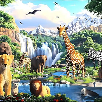 1000 Pieces Puzzles for Adults,Animal World Jigsaw Puzzles 1000 Pieces Lions Elephants Giraffe Animals Puzzles Games Unique Cool Puzzles Family Activity Great Gift for Family Friends 28x20 in