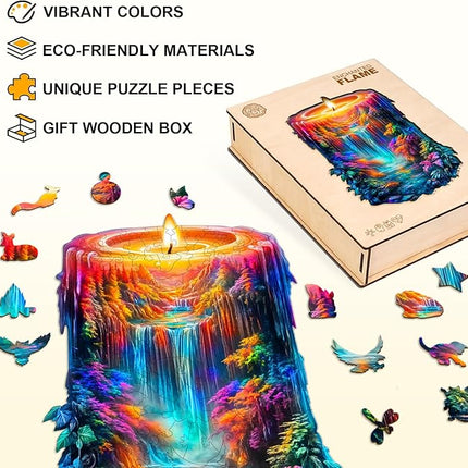 Wooden Puzzles for Adults, Wooden Jigsaw Puzzles for Adults Kids, Enchanted Flame Unique Shaped Wood Puzzles Adult, Creative Gifts for Friends Family Game, Home Decor(11.4 * 7.8in 155pcs)