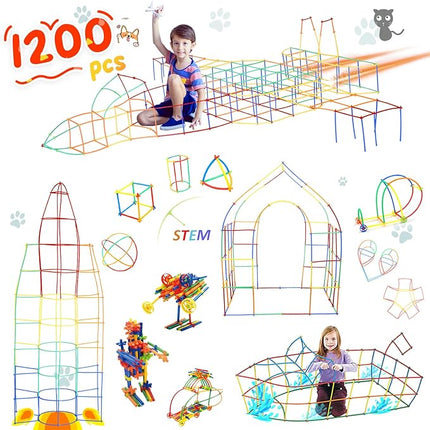 Ggiibro Straw Constructor Toys STEM Building Toys 1200Pcs Toys Aged for 3 4 5 6 7 8+ Interlocking Plastic Toys Engineering Toys Thin Tube Blocks Toy Educational Toy Kit for Classroom Kids Toys Set