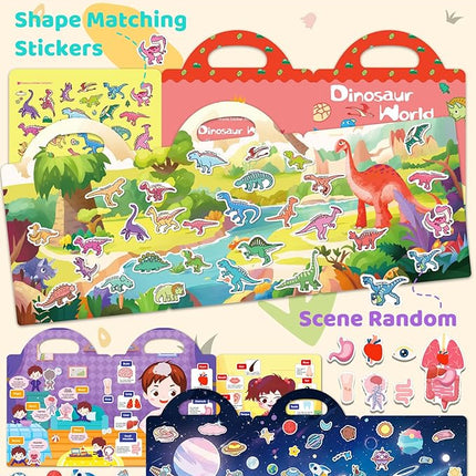 Benresive Reusable Sticker Books for Kids 2-4, Sticker Books for Toddlers 1-3 2-4, Toddler Travel Toys Activities Crafts Gifts - Dinosaurs, Space and Body