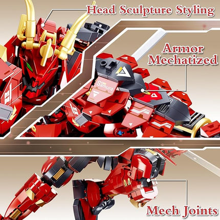 Samurai Mech Building Block Sets, Compatible with Lego Mech, Double Swords Weapon Japanese Warrior Model Play Sets, Creative Collectible Toy for Adults Man Teens Boys 8+, 923 Pcs