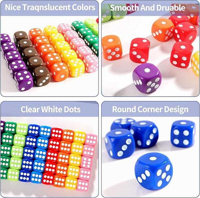 16MM Standard 6 Sided Dice Set, 50 Pieces Colorful Dice for Board Games, Classroom Math Bulk Game Dice, Make Entertainment More Exciting