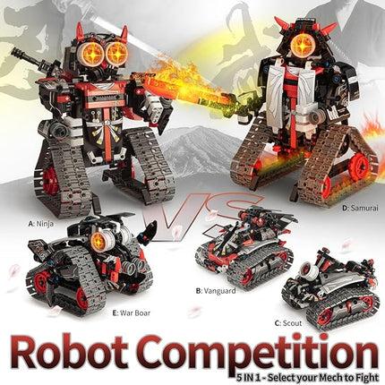 5 in 1 STEM RC Robot Building Kit, APP & Remote Control Samurai/Ninja Blocks 419 Pcs, Erector Set RC Toy for Kids, DIY Build Science Educational Gift for Age 6 7 8 9 10 11 12+ Boys & Girls