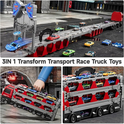 Toy Truck for 3 4 5 6 Years Old Kids Boys | 78-Inch Race Track Transport Vehicle & 12 Die-Cast Metal Toy Cars | Toddler Truck Car Toys Set Gifts for Age 3-12 Years Old Kids Boy