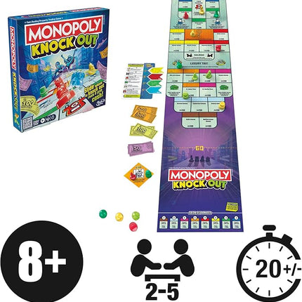 Monopoly Knockout Board Game | 2-8 Players | 20 Mins. Average | Quick-Playing Family Games for Kids, Teens, and Adults | Ages 8+